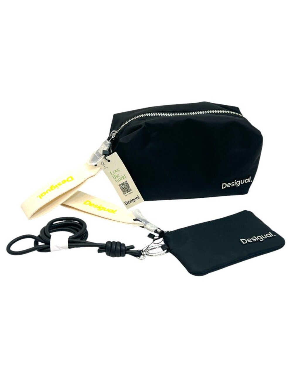 Desigual Toiletry Bag / Knot Wristlet Bundle Black New
